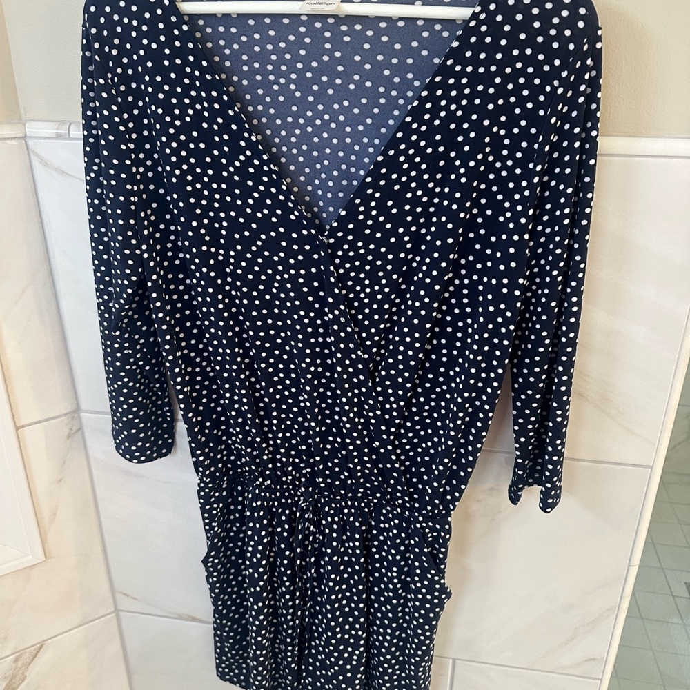 Kaileigh Navy and White Polka Dot shorts Jumpsuit
